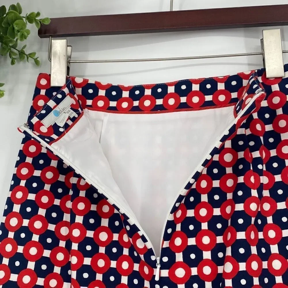 NWOT Boden Richmond MIDI Pencil Skirt Cotton Printed Navy Red White‎ Size 4 Long
